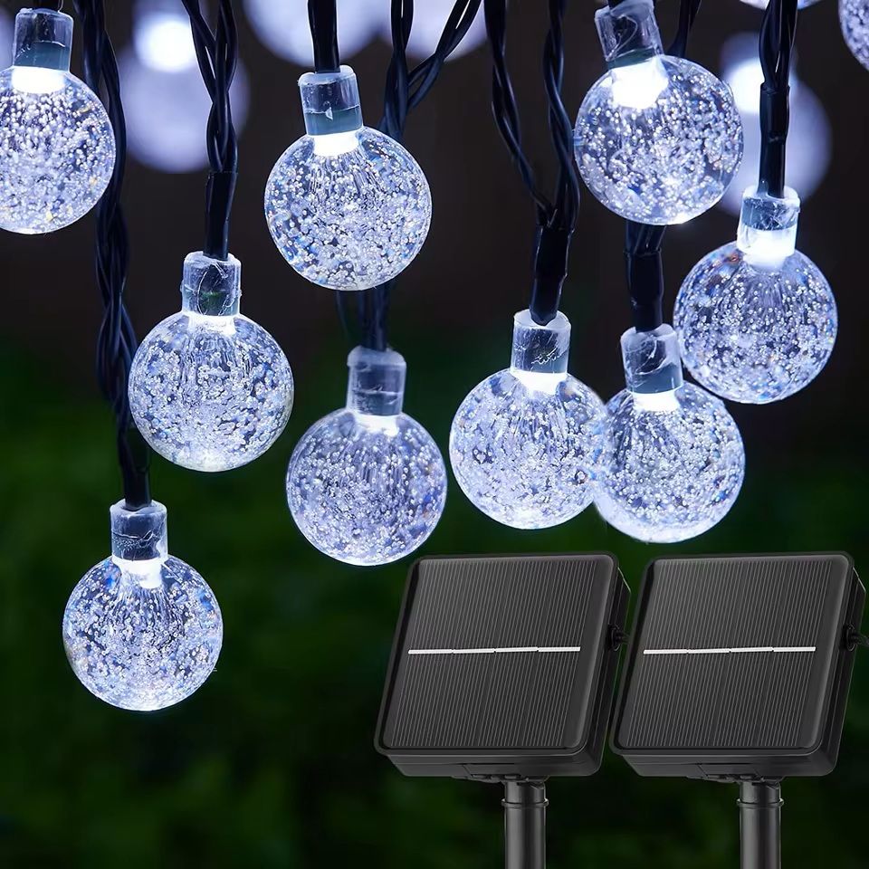 LED Solar String Lights Outdoor Waterproof Crystal Globe Lights With 8 Modes 7m50leds 1pc white