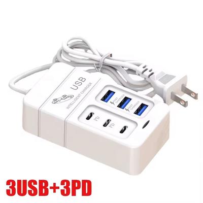 35W Multiport USB Fast Charger 6 Port Wall Adapter With Type C And USB Hub For EU US Plug 3 Usb 3 Pd White Us