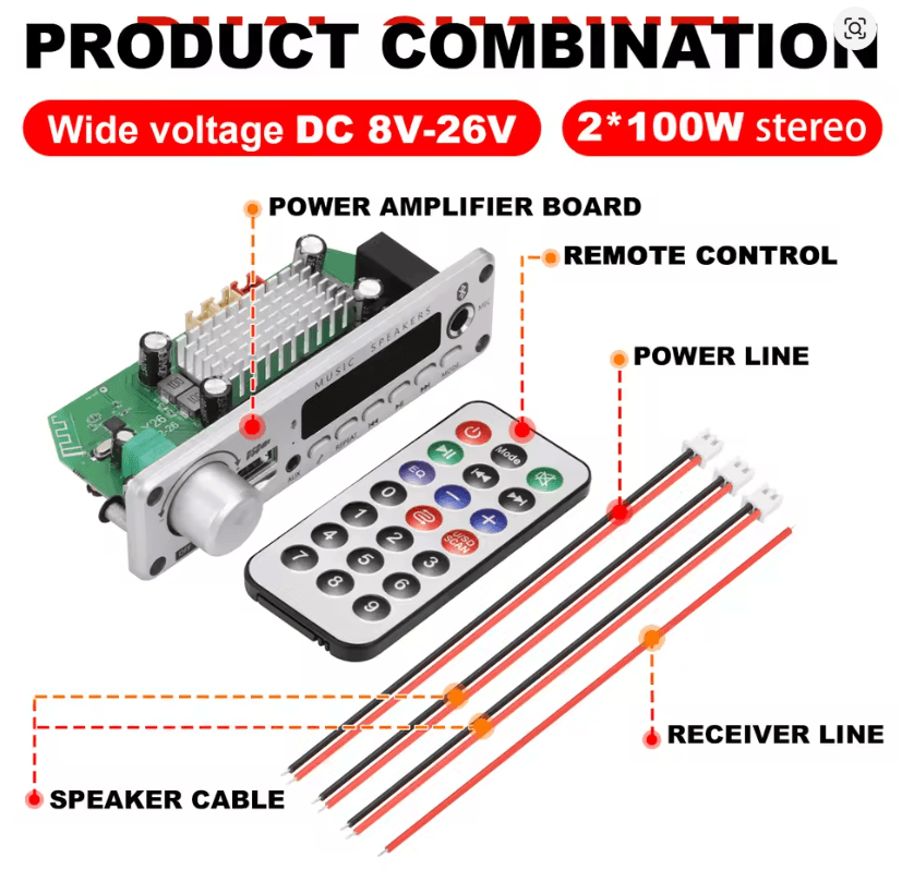200W Bluetooth Amplifier Board With MP3 WAV Decoder And Mic d