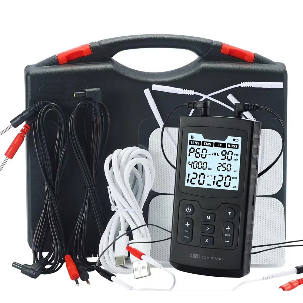 Electric Muscle Therapy Stimulator With IFT RUSS TENS EMS Modes For Full Body Physiotherapy And Pain Relief black