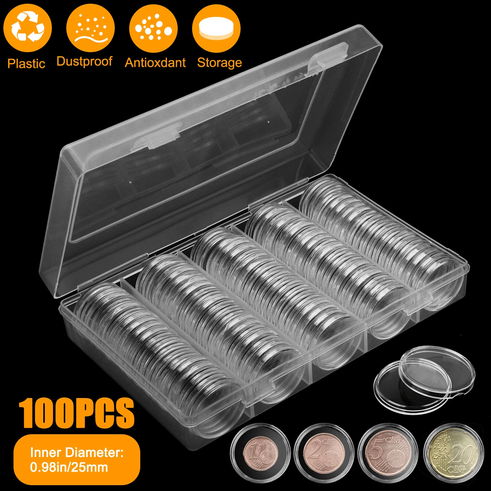 Clear Coin Storage Box Capsules Holder For Quarter Dollar, Secure Coin Collecting Supplies For Coin Protection & Display Clear Coin Storage Box Capsules Holder For Quarter Dollar, Secure Coin Collecting Supplies For Coin Protection & Display