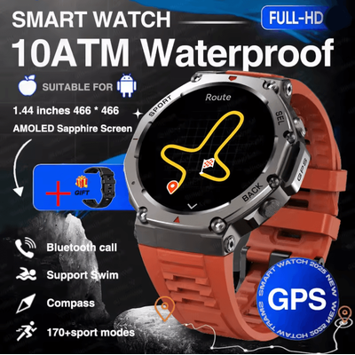 Military Grade Smart Watch With Bluetooth Calling GPS And 10ATM Waterproof Protection red Black Silicone