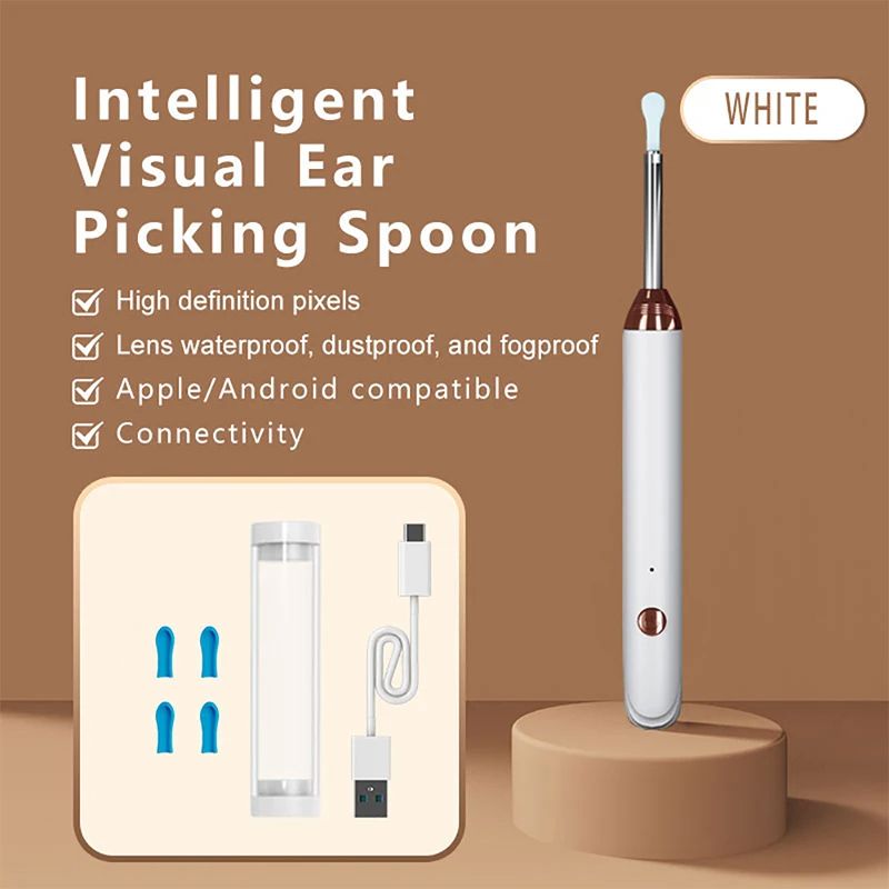 Endoscope Wax Removal Tool,Type C Intelligent Visual Ear Cleaner With Camera, Silicone Earplug Otoscope For Ear Cleaning white