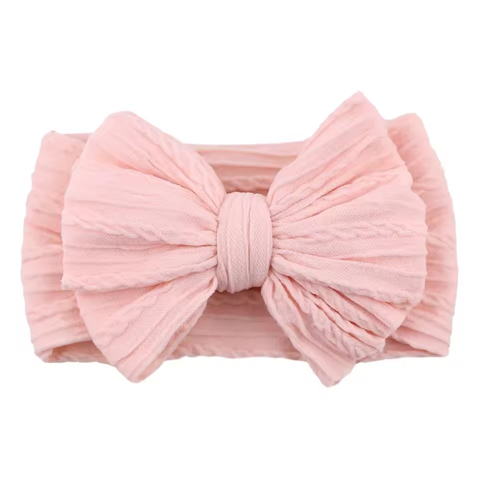 SnuggleSoft Baby Bow Headband Stretchy Nylon Hair Accessory For Newborns And Toddlers pink