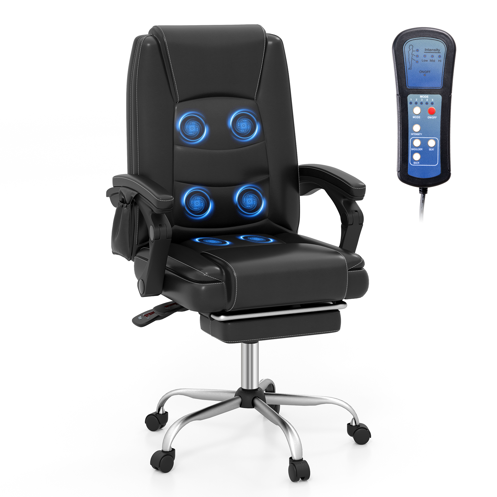 Massage Adjustable Executive Chair With Armrests And Retractable Footrest, Ergonomic PU Leather Office Recliner Massage Adjustable Executive Chair With Armrests And Retractable Footrest, Ergonomic PU Leather Office Recliner