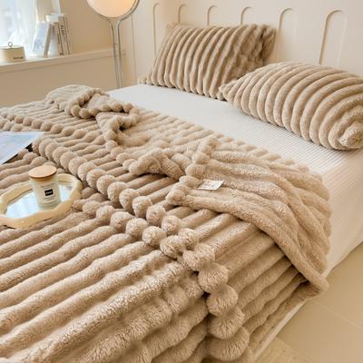 Soft Coral Fleece Multifunctional Blanket Solid Color Thickened Wide Striped Design For Bed, Cover, Or Nap Use dark Khaki 78.74 X 90.55