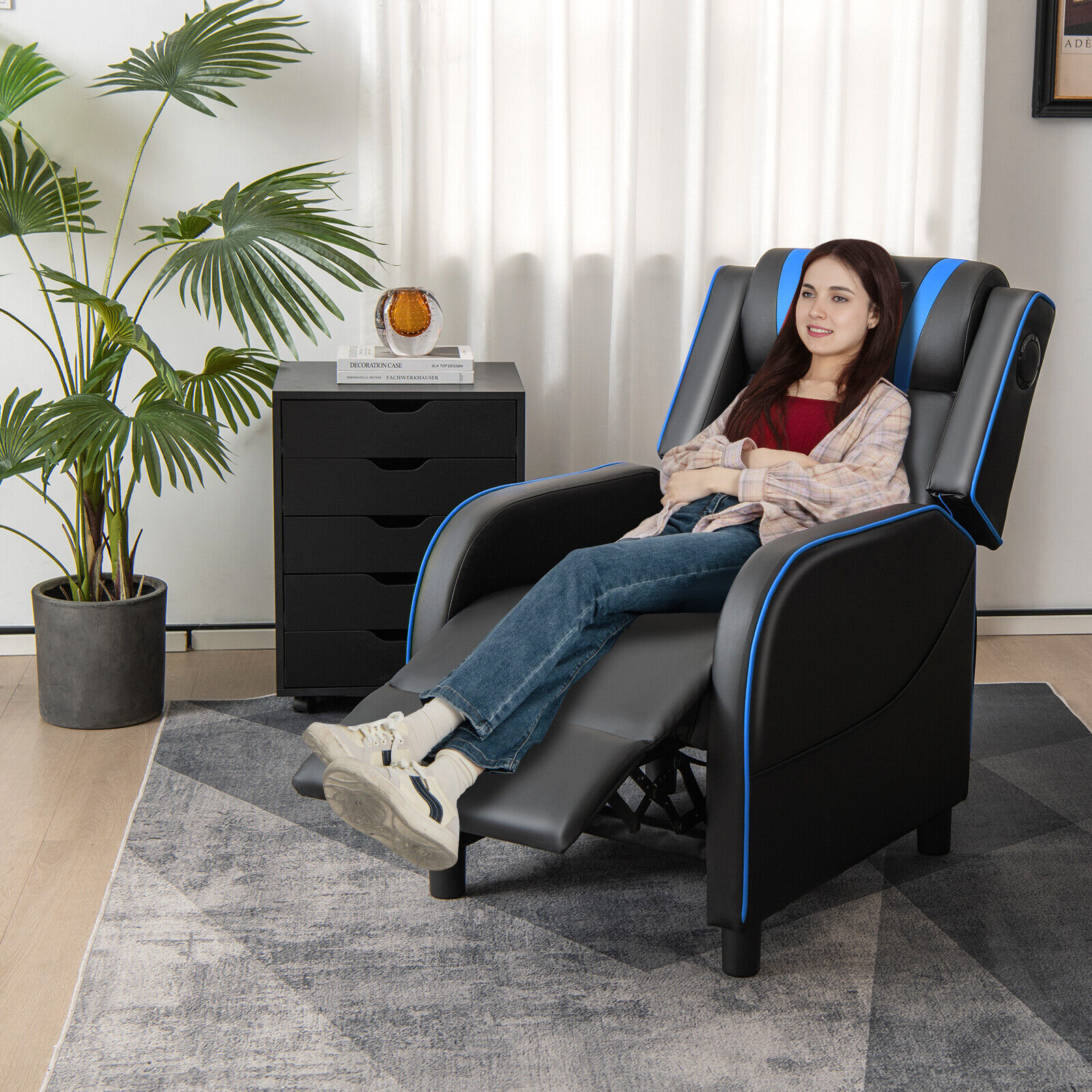 PU Leather Massage Gaming Recliner Chair With Side Pockets & Bluetooth Speakers, Ergonomic Comfort For Gamers PU Leather Massage Gaming Recliner Chair With Side Pockets & Bluetooth Speakers, Ergonomic Comfort For Gamers