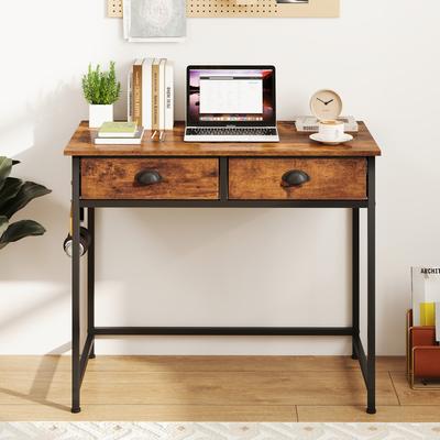 Space Saving Home Office Desk With 2 Fabric Drawers And Hanging Hooks, Compact Computer Table For Small Spaces Space Saving Home Office Desk With 2 Fabric Drawers And Hanging Hooks, Compact Computer Table For Small Spaces