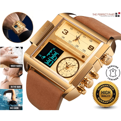 Men Watch Large Dial Digital Quartz Sport Stopwatch Leather Wristwatch, SKMEI Multifunction Timepiece For Outdoor Use Men Watch Large Dial Digital Quartz Sport Stopwatch Leather Wristwatch, SKMEI Multifunction Timepiece For Outdoor Use