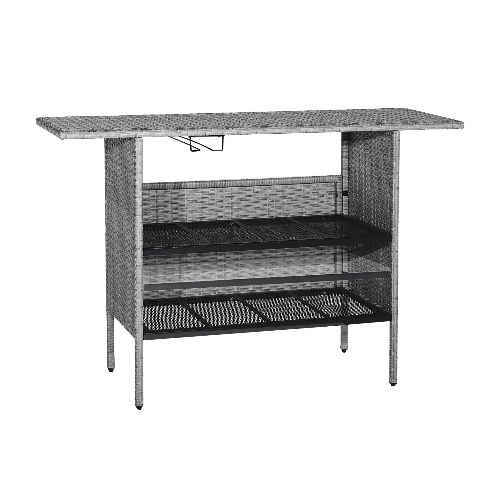 Outdoor Patio Wicker Bar Table With Metal Shelves, 55 Rattan Bistro Table, Rustproof Frame & Stemware Rack Outdoor Patio Wicker Bar Table With Metal Shelves, 55 Rattan Bistro Table, Rustproof Frame & Stemware Rack