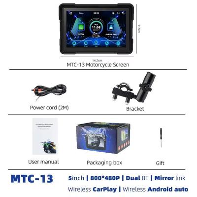 5 Inch Wireless CarPlay Android Auto Motorcycle GPS Display Portable Dashboard Screen mtc 13