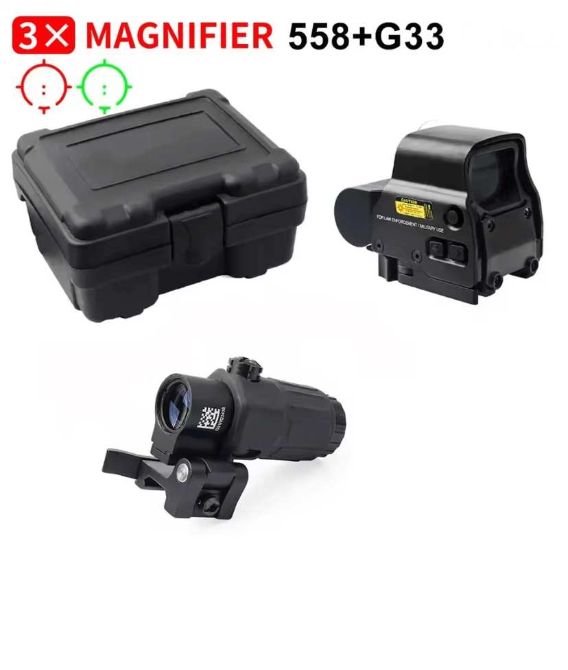 Tactical 558 Red Dot Holographic Sight With G43 Magnifier And Quick Detach Mount For Hunting And Airsoft g33 Bk Set