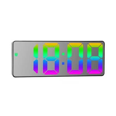 LED Voice Control Digital Alarm Clock With Color Display And Night Mode black Mirror C
