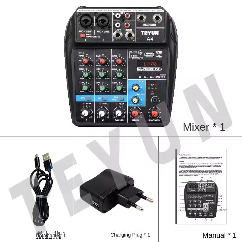Multi Channel DJ Audio Mixer Console With Bluetooth And USB Recording 4 channel eu Plug