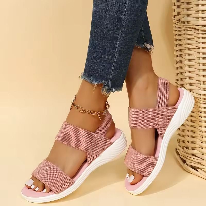 Womens Knit Elastic Wedge Sandals Lightweight Slip On Summer Comfort Shoes us 7 pink