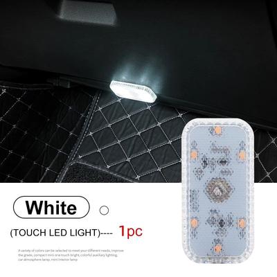 LED Touch Light Mini Wireless Car Interior Lighting, USB Rechargeable Auto Roof Ceiling Lamp For Door Foot Trunk Storage white
