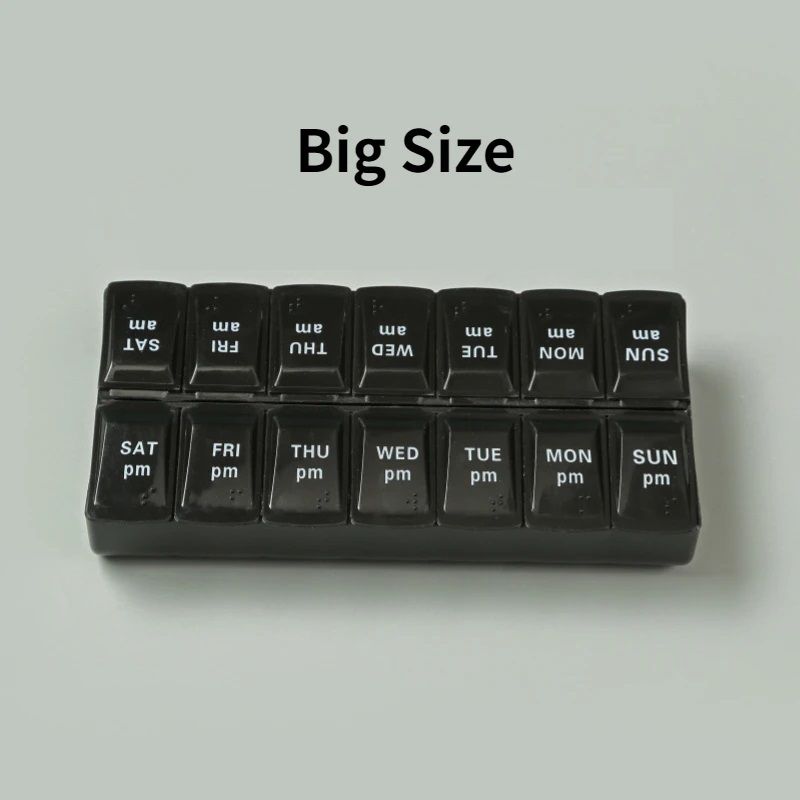 New Weekly Pill Organizer, Portable 7 Day Travel Pill Case With 14 Grids For Vitamins, Medicine & Fish Oil Tablets black L