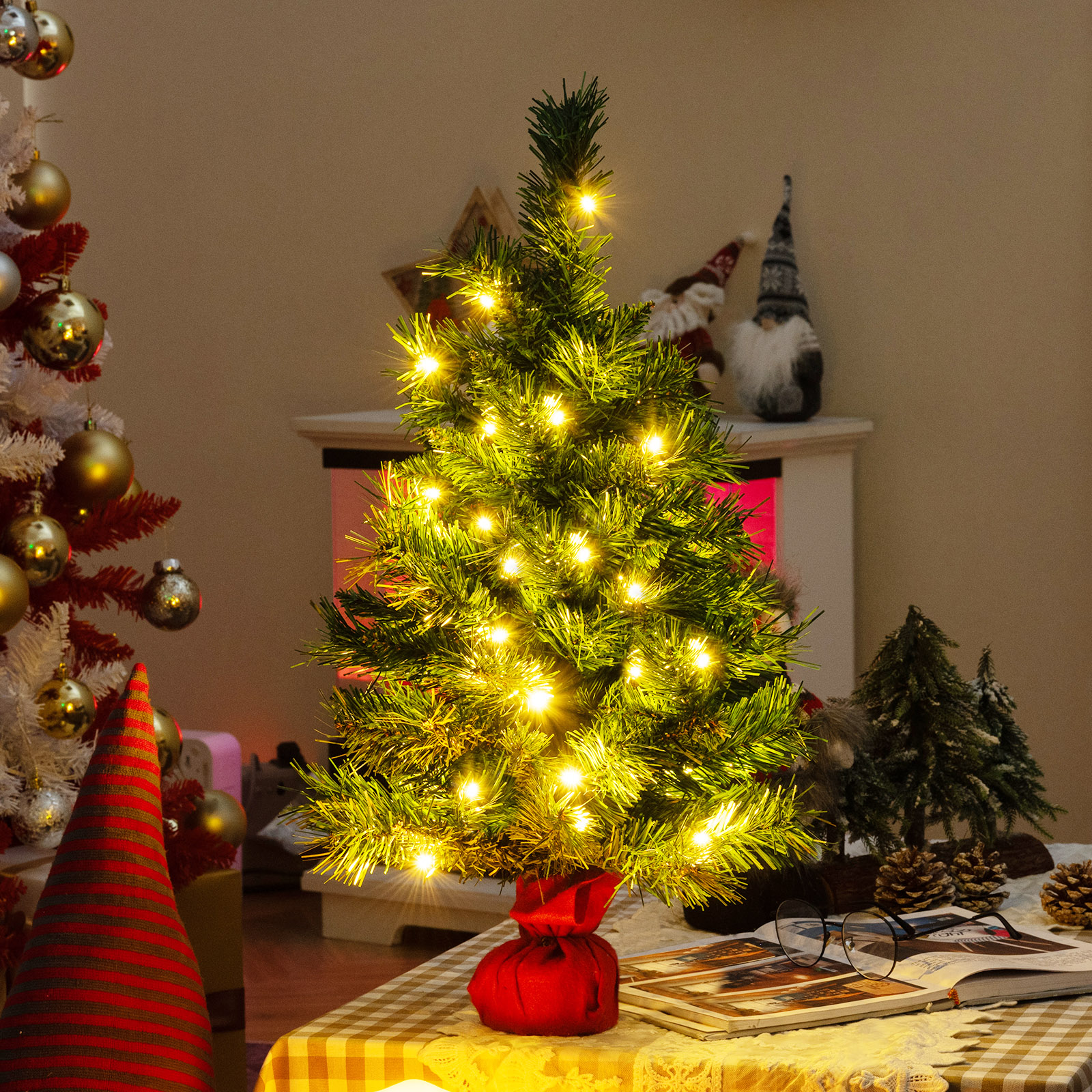 24 Inch Mini Pre Lit Christmas Tree, Small Tabletop Fir Xmas Tree With LED Lights 24 Inch Mini Pre Lit Christmas Tree, Small Tabletop Fir Xmas Tree With LED Lights