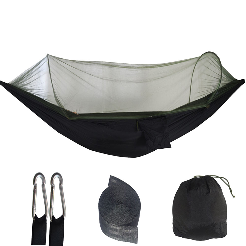Outdoor Camping Hammock With Mosquito Net, Lightweight Hanging Hammocks In High Strength Parachute Fabric For Adventures black