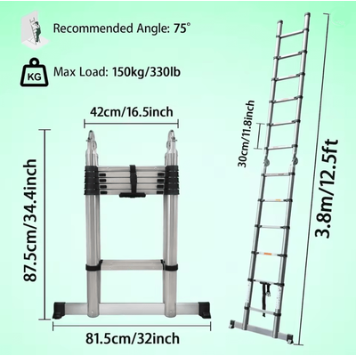 Heavy Duty Telescopic Loft Ladder 26M To 5M Multipurpose Folding Ladder For Home And Work 12.5ft Foldable
