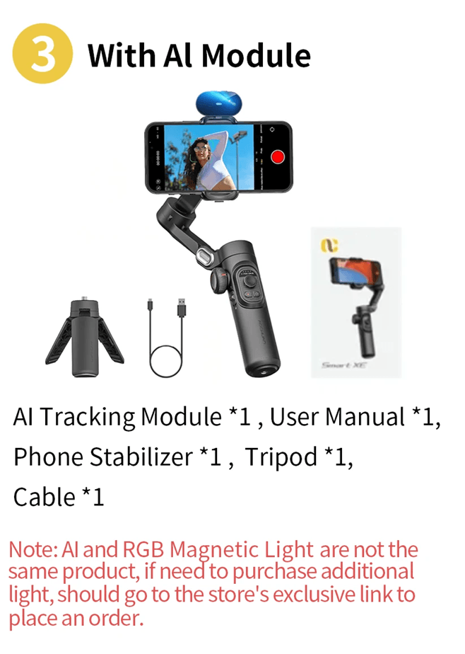 AOCHUAN Smart XE Gimbal Stabilizer For IPhone Android With Fill Light And Face Tracking with Ai