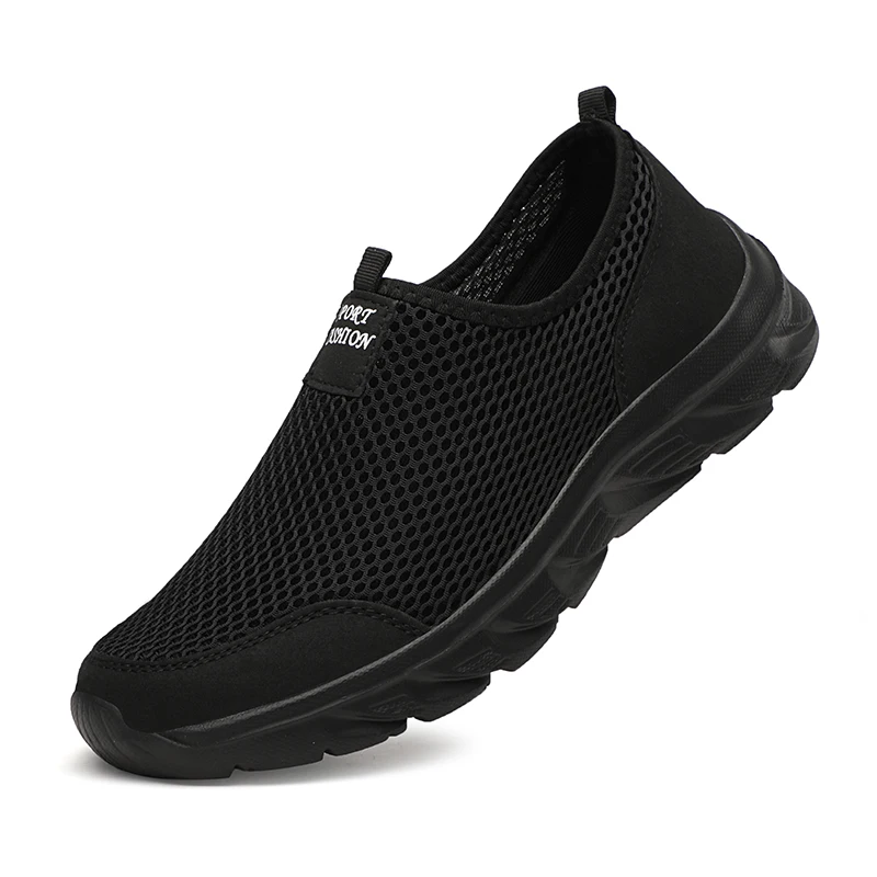 Breathable Mesh Men Running Shoes, Lightweight Summer Sneakers Casual Walking Slip On Loafers Driving Zapatos Casuales all Black 40