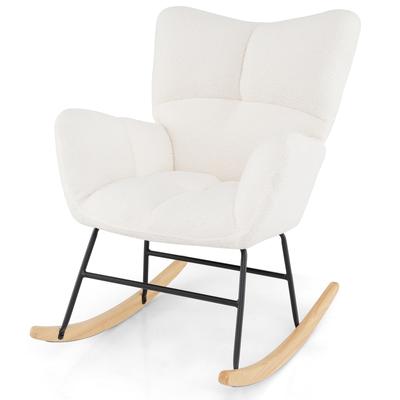 Modern Nursery Rocking Chair With Ergonomic Backrest & Armrest, Soft Teddy Fabric Glider Chair For Baby, Nursing & Home Modern Nursery Rocking Chair With Ergonomic Backrest & Armrest, Soft Teddy Fabric Glider Chair For Baby, Nursing & Home