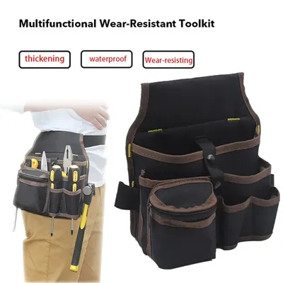 Heavy Duty Electrician Tool Storage Pouch, Multifunctional Waist Belt Bag For Hardware, Wrench & Drill Tools black Coffee
