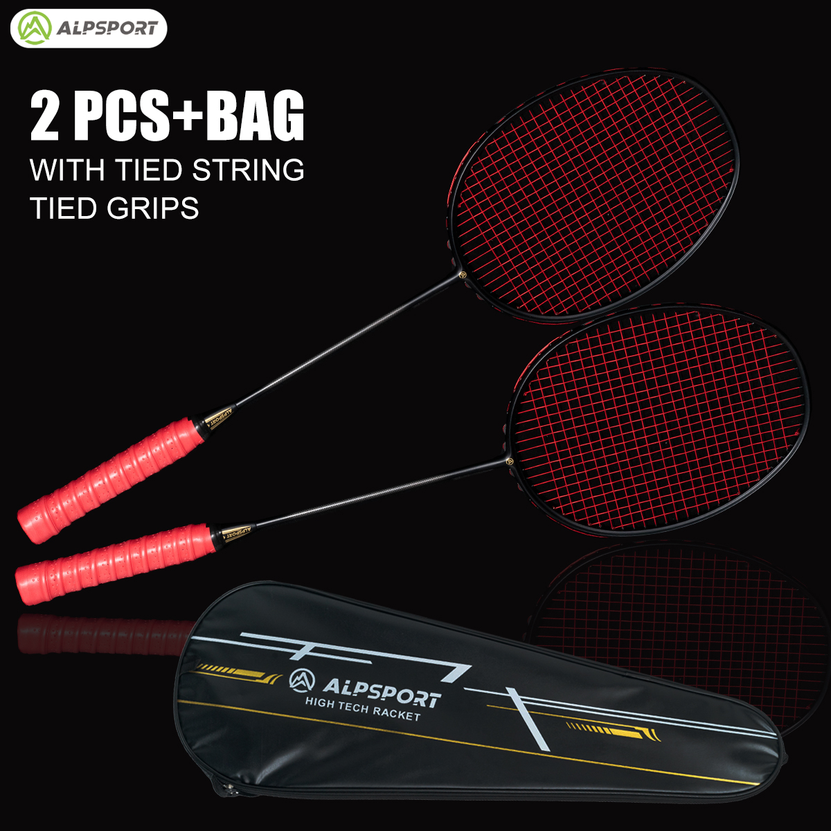 Professional Carbon Fiber Badminton Racket Set Max 30LBS, Ultra Light 6U 75g Full Badminton Gear With Carry Bag 2pcs Red Bagged