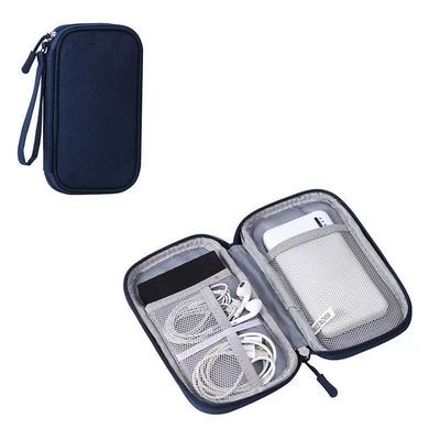 Portable Waterproof Travel Cable Organizer Bag, Double Layer USB Charger Case For Cord, Data Cable & Tech Accessories nave Blue s