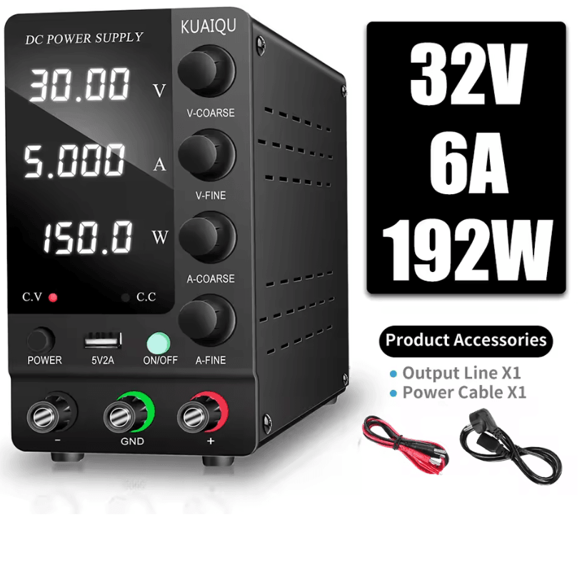 KUAIQU Adjustable DC Power Supply With USB Interface 30V 10A, 60V 5A, 120V 3A Lab Bench Supply black 60v5a ac 220v