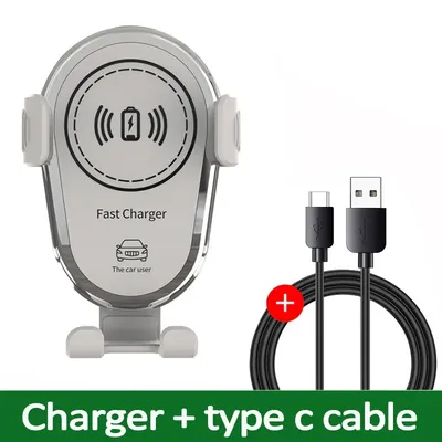 Wireless Car Charger Mount, Fast Charging Phone Holder For IPhone, Samsung, Xiaomi white With Cable