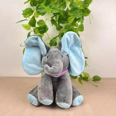 Cute Singing Elephant Stuffed Animal Toy, Interactive Plush For Baby Gifts & Peekaboo Play blue