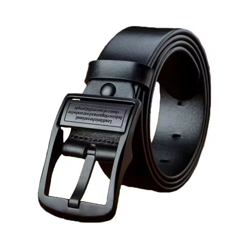 Mens Genuine Leather Belt With Alloy Pin Buckle Business And Casual Style hk black 105cm