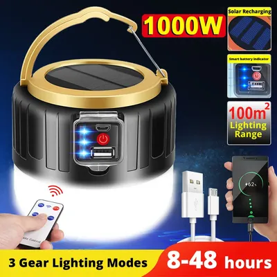 Solar Camping Light With USB Charging, Waterproof Rechargeable LED Lantern For Outdoor Adventures solar Charge Black