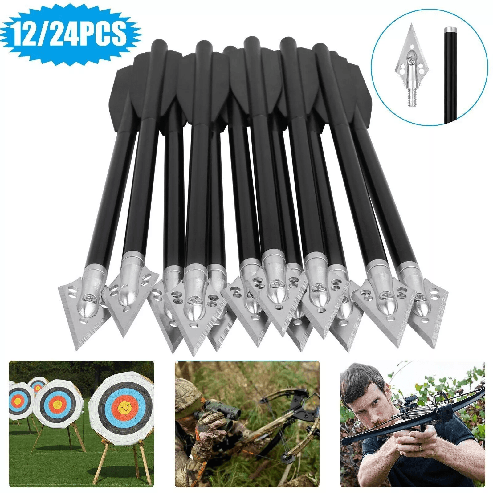 Hunting Crossbow Bolts Metal Archery Arrows For 50 80lbs Mini Crossbow Hunting 24pcs