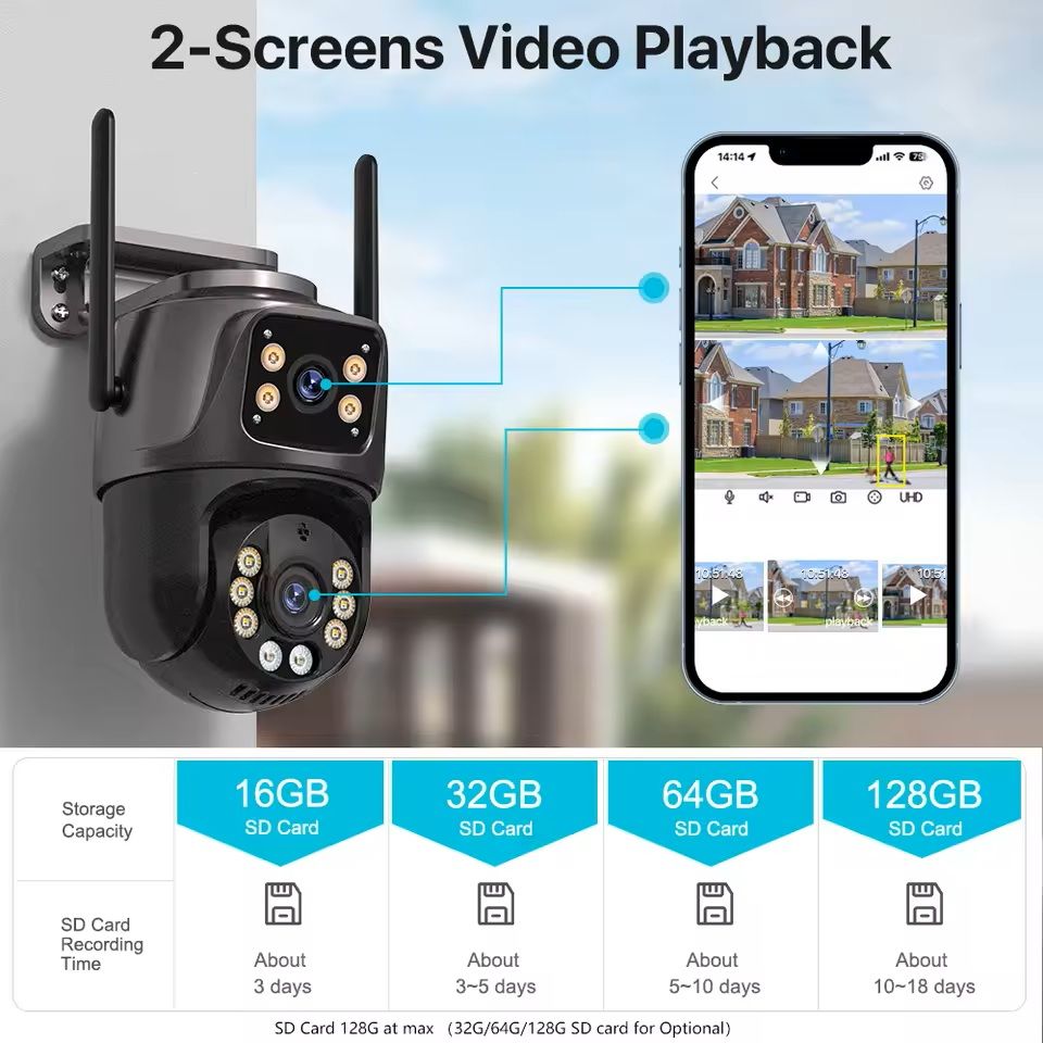 4MP Dual Lens Outdoor Wifi PTZ Security Camera With AI Tracking And Optional SD Storage 8mp no Sd Card us Plug