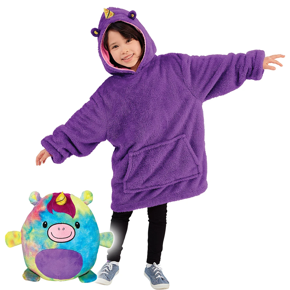 Ultra Soft Animal Plush Hoodie Convertible Stuffed Toy & Hoodie For Kids Purple