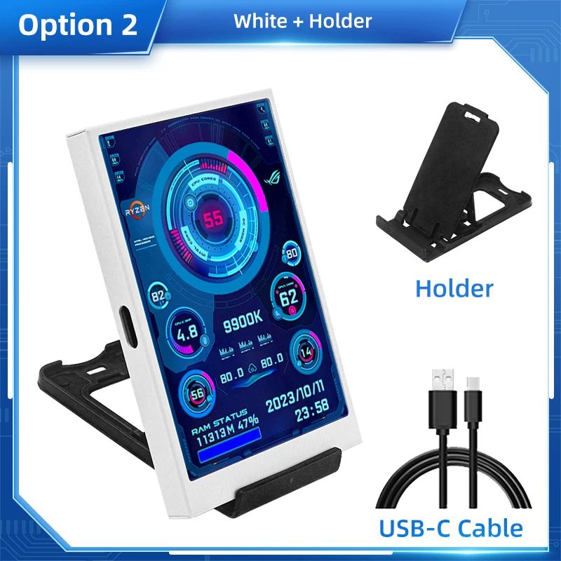 3.5 Inch IPS Type C Secondary Screen For Computer USB LCD Monitor For CPU GPU RAM HD Display Compatible With Window 10 white
