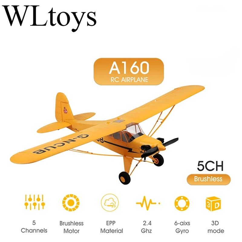 Hot Sale RC Plane RTF 2.4G Brushless Motor Remote Control Airplane Wltoys A160 Upgraded J3 CUB Ready To Fly version 2