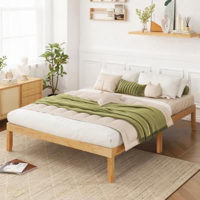 Full Size Wood Bed Frame With Wooden Slats Support & Solid Rubber Wood Legs, No Box Spring Needed, Under Bed Storage Full Size Wood Bed Frame With Wooden Slats Support & Solid Rubber Wood Legs, No Box Spring Needed, Under Bed Storage