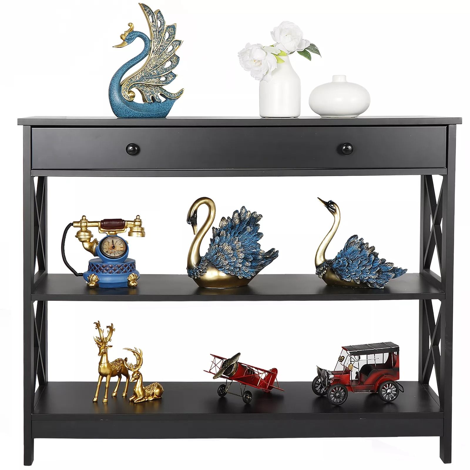 Black Console Table With Drawer & Storage Shelf Sturdy Sofa Table, Hallway Furniture For Living Room, Entryway Black Console Table With Drawer & Storage Shelf Sturdy Sofa Table, Hallway Furniture For Living Room, Entryway