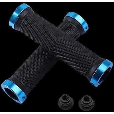 Non Slip Bicycle Rubber Grips With Double Aluminum Lock, Lock On Rubber Handlebar Grips For MTB, BMX & Road Bikes blue
