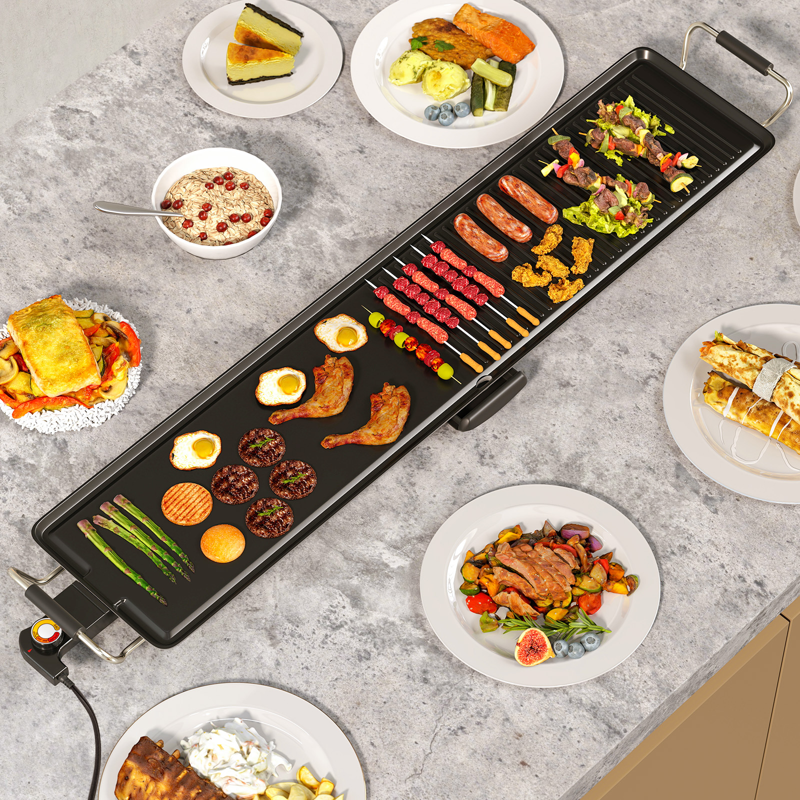 39.5 Inch Extra Large Electric Griddle With 2 Cooking Surface And Adjustable Temperatures 39.5 Inch Extra Large Electric Griddle With 2 Cooking Surface And Adjustable Temperatures