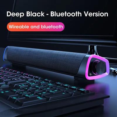 4D Stereo Computer Speaker Bar Bluetooth & Wired Subwoofer Soundbar For Laptops, PCs & Macbooks bluetooth Black speaker