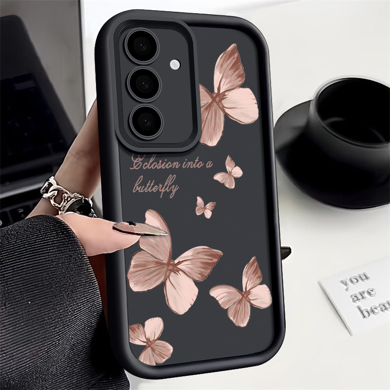 Trendy Gold Butterfly TPU Phone Case Stylish Protective Cover For Samsung Galaxy coffee for Samsung S25