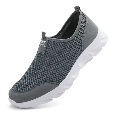 Breathable Mesh Men Running Shoes, Lightweight Summer Sneakers Casual Walking Slip On Loafers Driving Zapatos Casuales gray 41