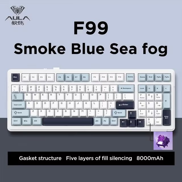 AULA F99 Wireless Mechanical Gaming Keyboard 99 Key RGB Hot Swappable With Bluetooth & Wired Modes black And White Pu