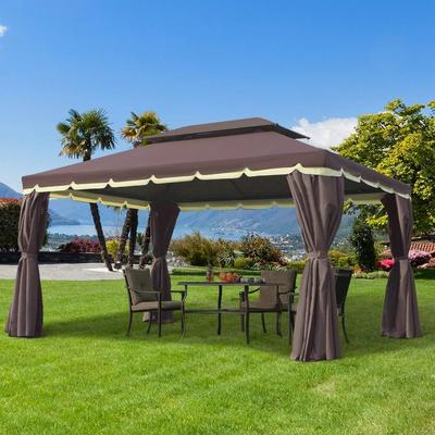 Coffee Colored Patio Gazebo, 10x13ft Aluminum Frame With Mesh Netting & 2 Tier Roof Coffee Colored Patio Gazebo, 10x13ft Aluminum Frame With Mesh Netting & 2 Tier Roof