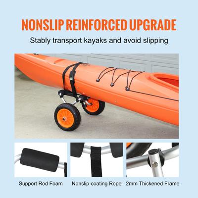 Kayak Transport Cart ,VEVOR 250lb Capacity Folding Canoe Dolly With 10 Inch Wheels For Paddleboards & Small Boats 250lbs